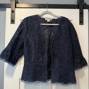 Peter Nygard Navy Blue Open-Work Lace Layering Jacket Ladies Size 16